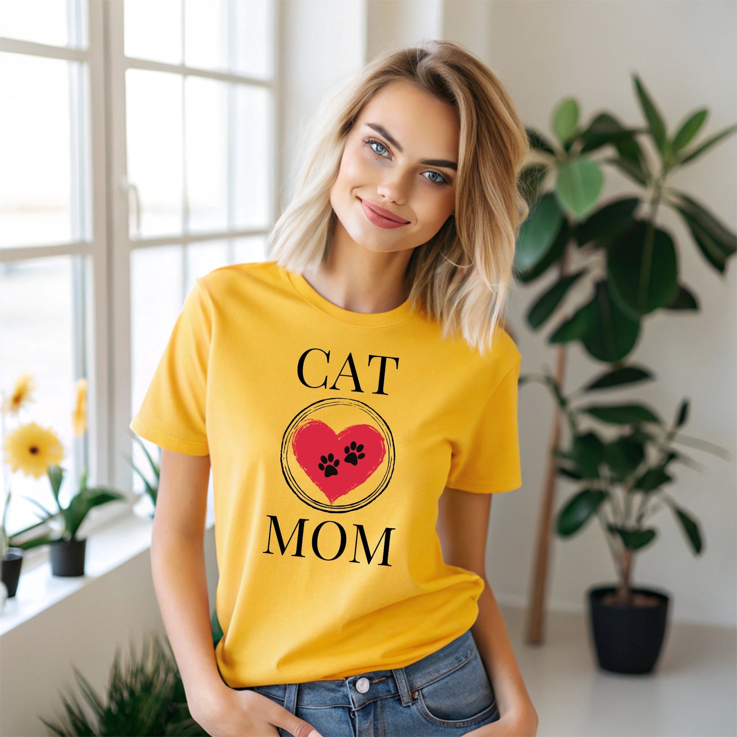 Cat Mom T-Shirt, Pet Lover Tee, Heart Pawprint Shirt, Gift for Cat Owner, Mother's Day Gift