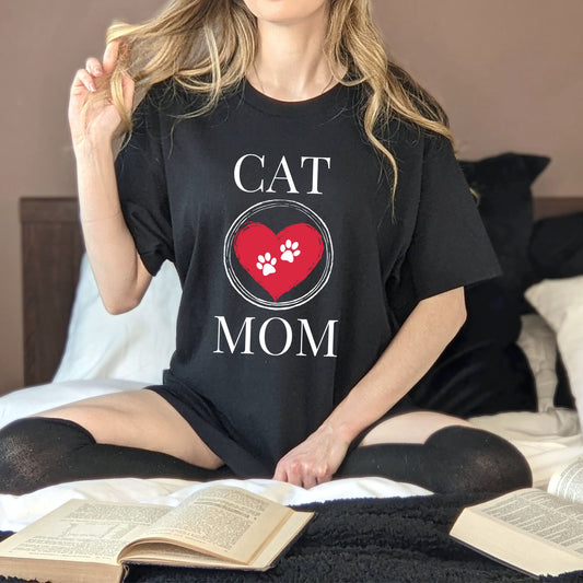 Cat Mom T-Shirt, Pet Lover Tee, Heart Pawprint Shirt, Gift for Cat Owner, Mother's Day Gift