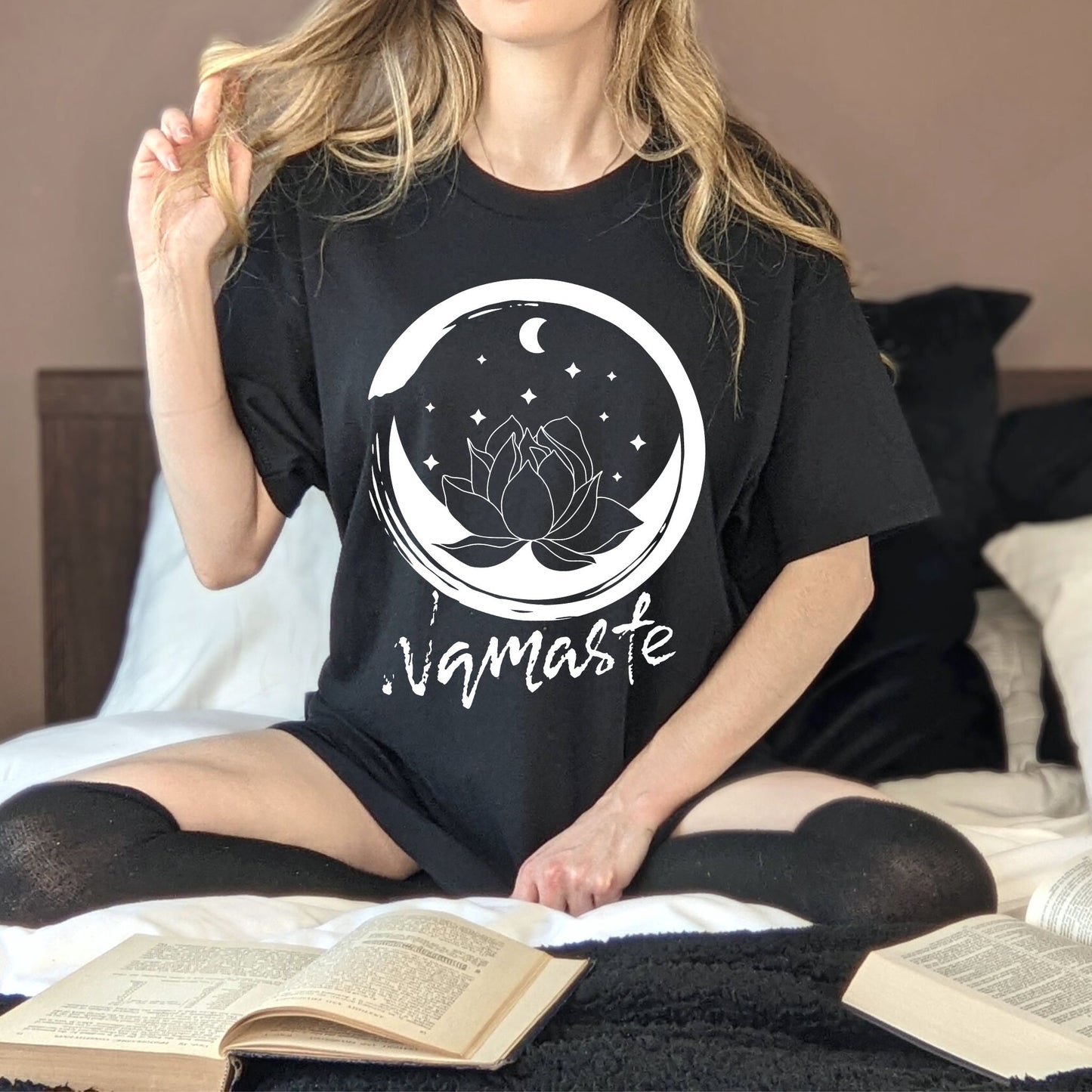 Namaste T-Shirt – Lotus Flower & Moon Graphic Tee for Yoga, Meditation & Mindfulness Lovers Namaste Shirt Yoga Shirt Meditation Shirt Yoga Gift Zen TShirt