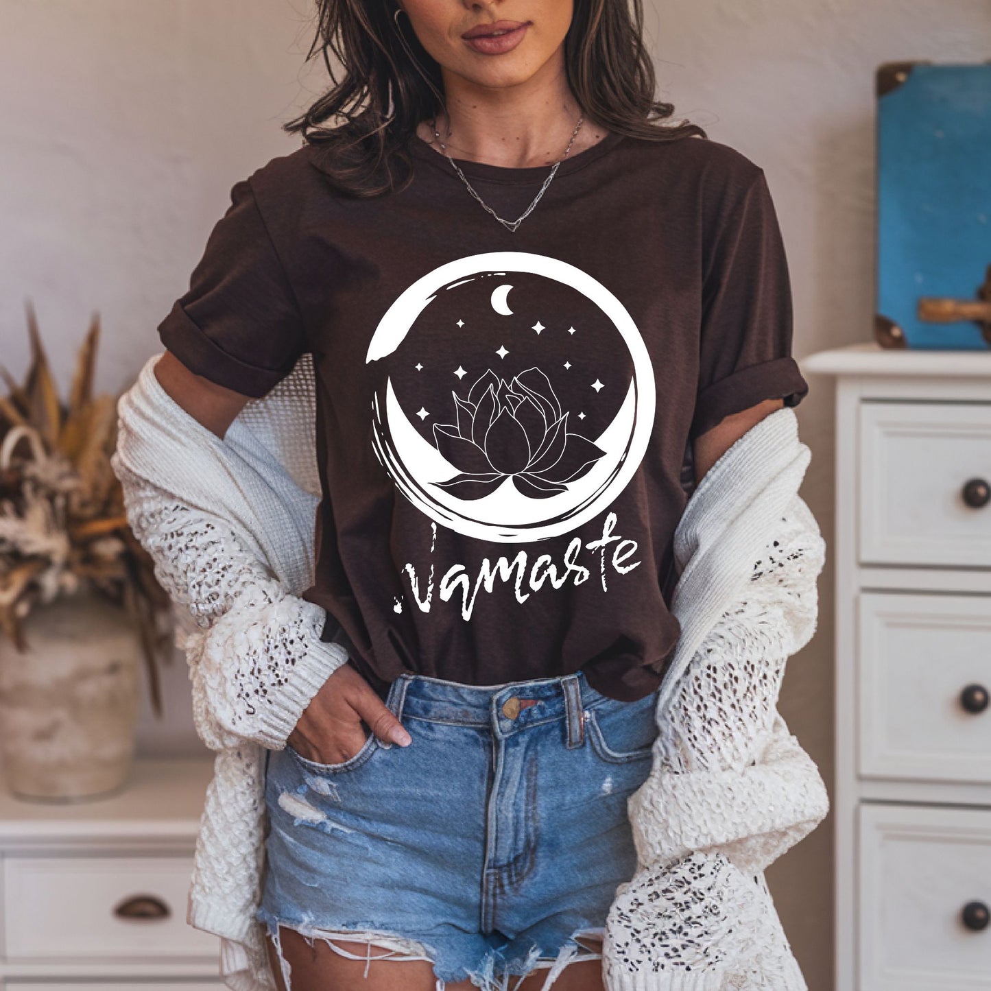 Namaste T-Shirt – Lotus Flower & Moon Graphic Tee for Yoga, Meditation & Mindfulness Lovers Namaste Shirt Yoga Shirt Meditation Shirt Yoga Gift Zen TShirt