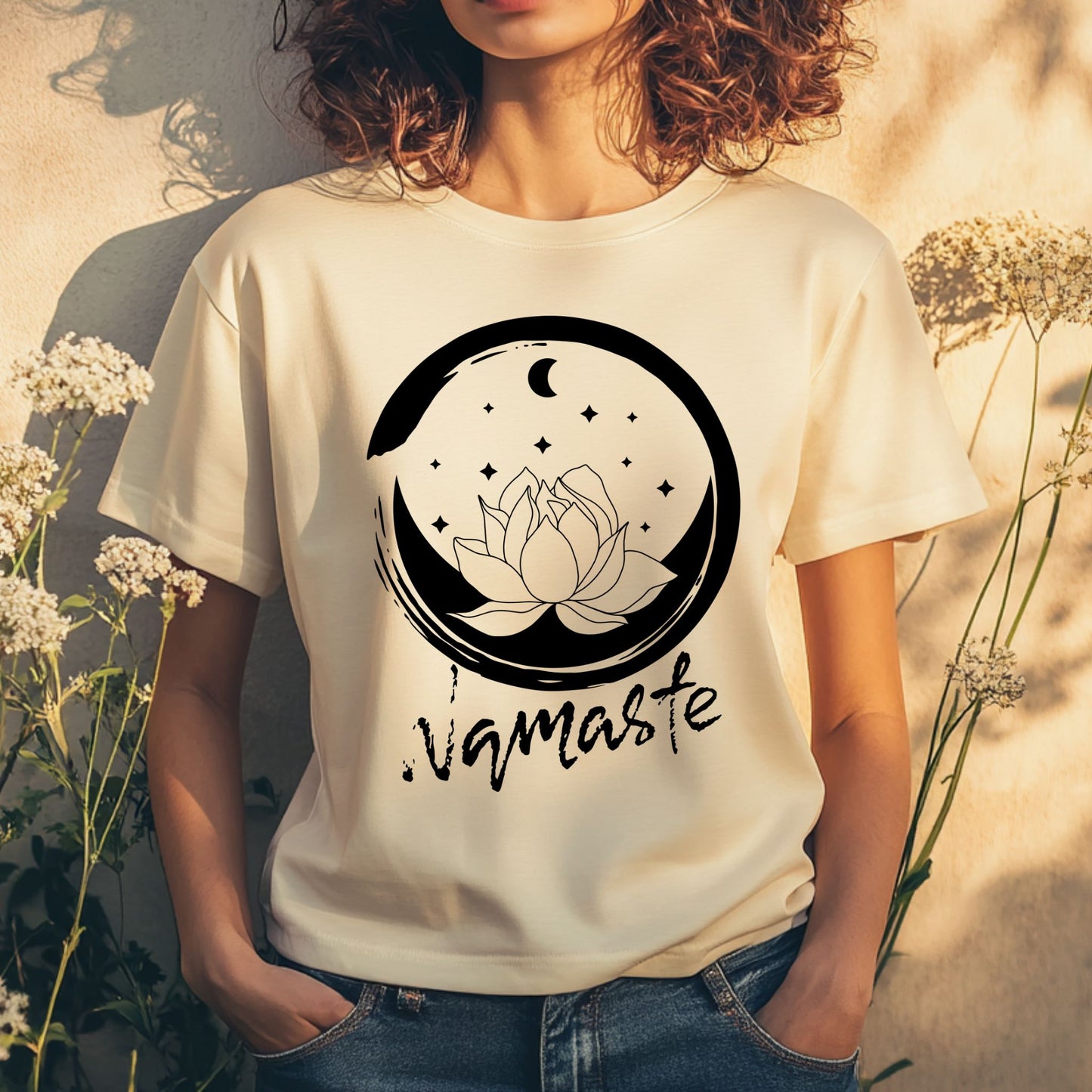 Namaste T-Shirt – Lotus Flower & Moon Graphic Tee for Yoga, Meditation & Mindfulness Lovers Namaste Shirt Yoga Shirt Meditation Shirt Yoga Gift Zen TShirt