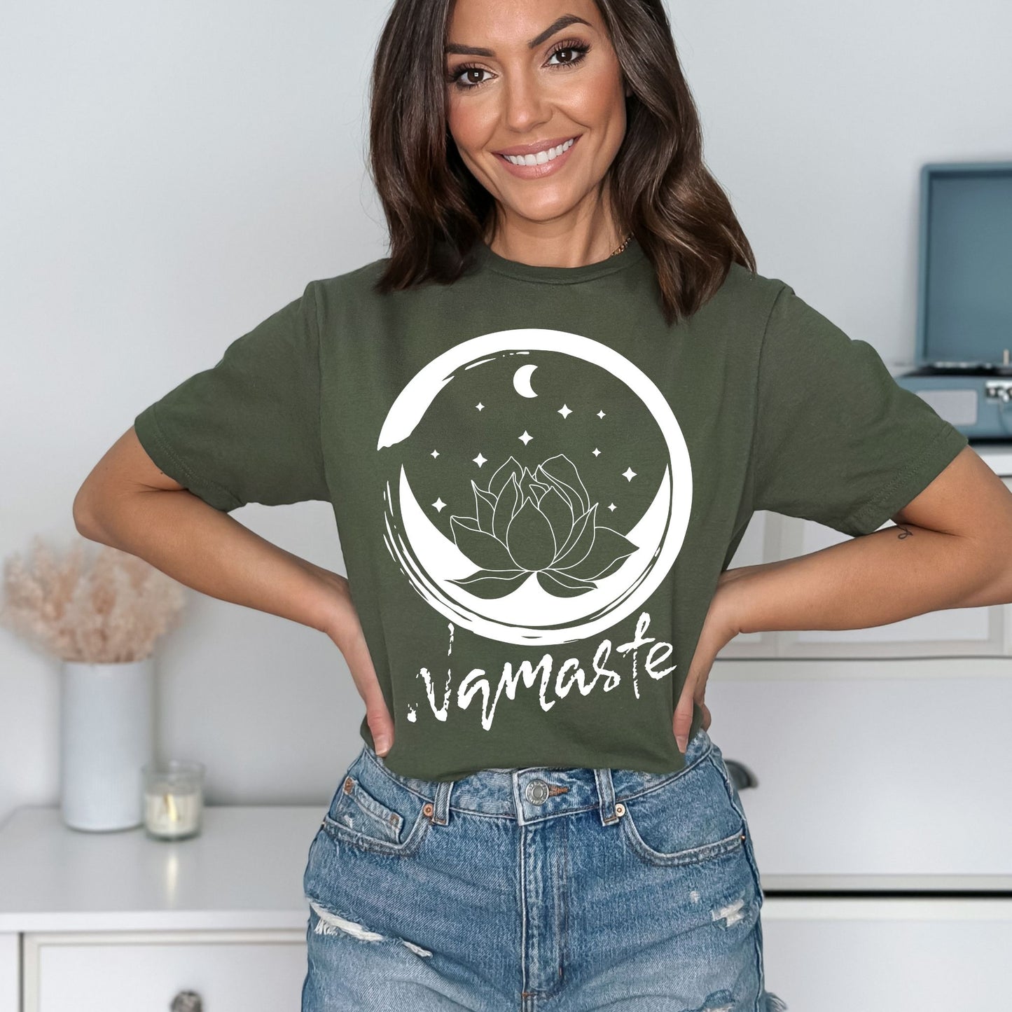 Namaste T-Shirt – Lotus Flower & Moon Graphic Tee for Yoga, Meditation & Mindfulness Lovers Namaste Shirt Yoga Shirt Meditation Shirt Yoga Gift Zen TShirt