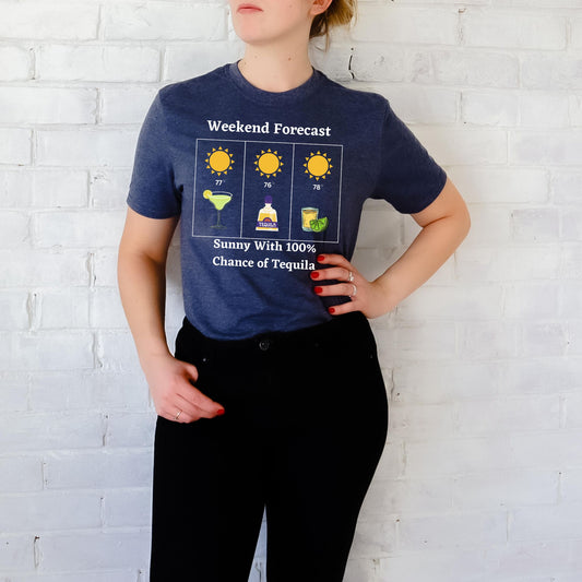 Tequila Weather Forecast T-Shirt, Funny Tequila Tee,  Summer and Party Lovers TShirt, Tequila Shirt, Tequila Lover Gift, Party Shirt, Tequila Gift, Drinking Night Shirt