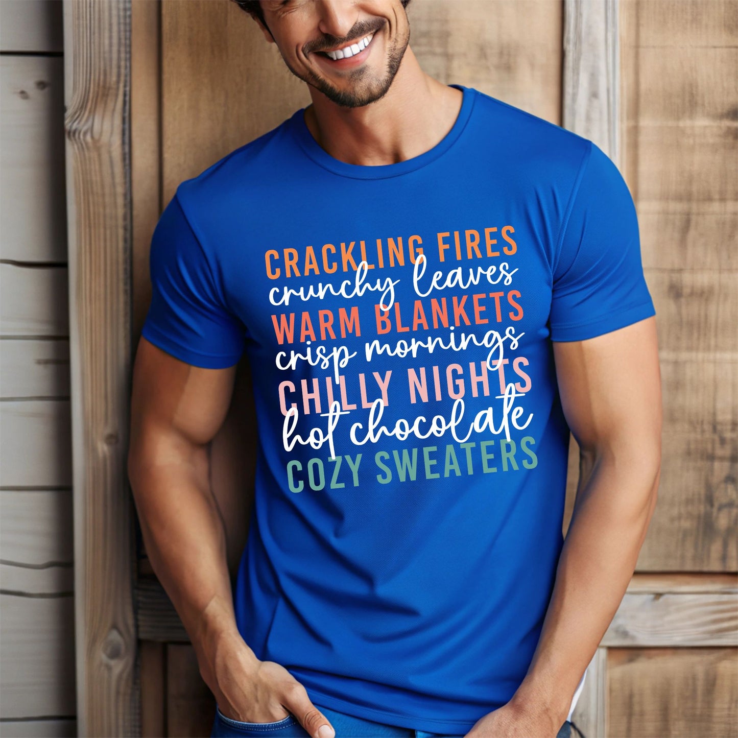 Cozy Fall Vibes T-Shirt  Autumn Text Graphic Tee  Fall Lovers Tshirt Crackling Fires and Cozy Sweaters T-Shirt Fall Lover Gift