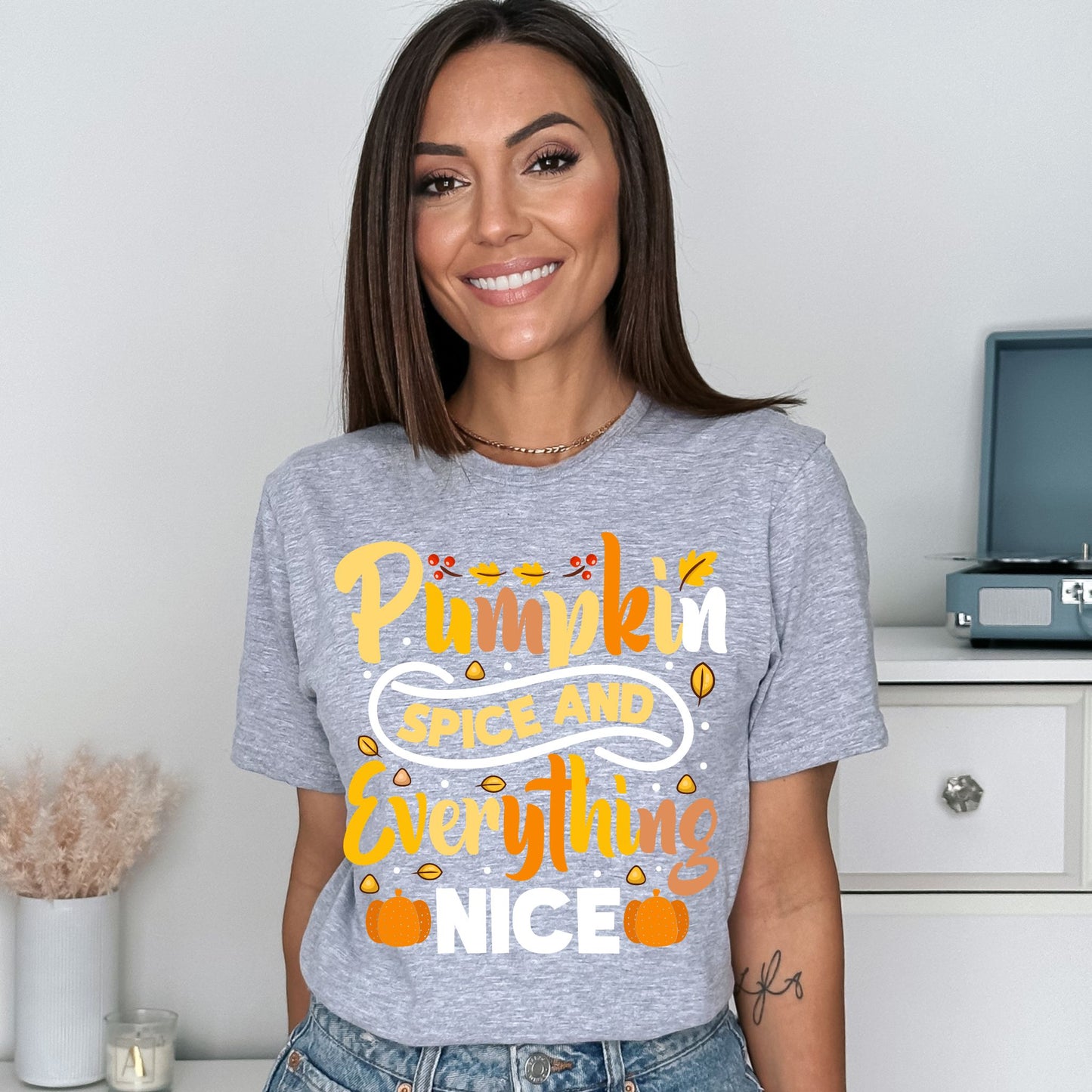Pumpkin Spice and Everything Nice T-Shirt – Cute Fall Autumn Graphic Tee for Pumpkin Lovers