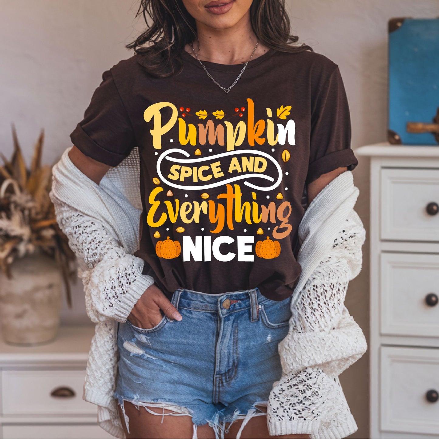 Pumpkin Spice and Everything Nice T-Shirt – Cute Fall Autumn Graphic Tee for Pumpkin Lovers
