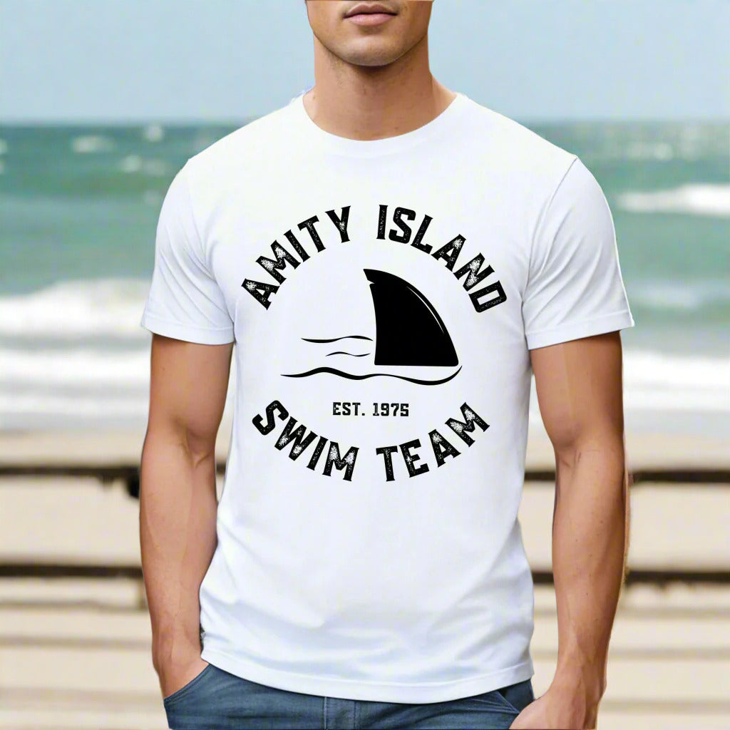 Amity Island Swim Club T-Shirt – Retro Shark Graphic Tee for Summer, Beach, and Film Fans