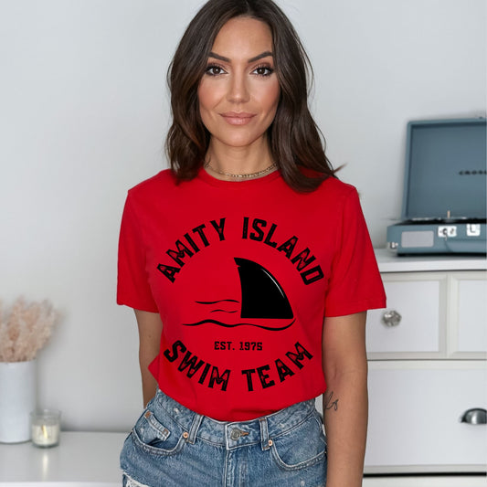 Amity Island Swim Club T-Shirt – Retro Shark Graphic Tee for Summer, Beach, and Film Fans