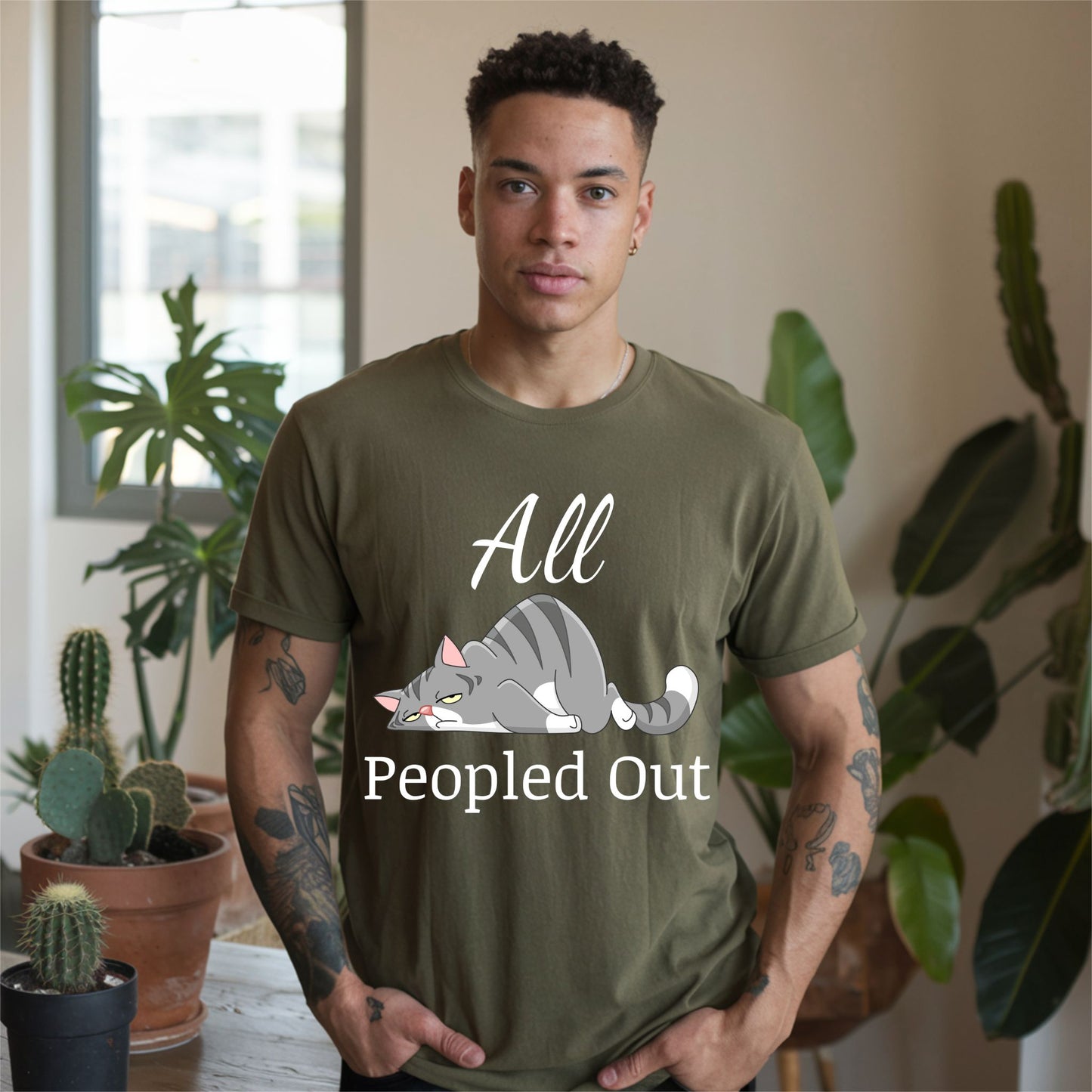 All Peopled Out TShirt Anxiety Shirt  Introvert Shirt Cat Lover Gift Sarcastic TShirt Funny Cat Tee