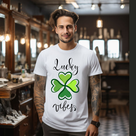 Lucky Vibes T-Shirt Heart Shamrock St. Patrick’s Day T-Shirt Cute Lucky Clover Graphic Tee