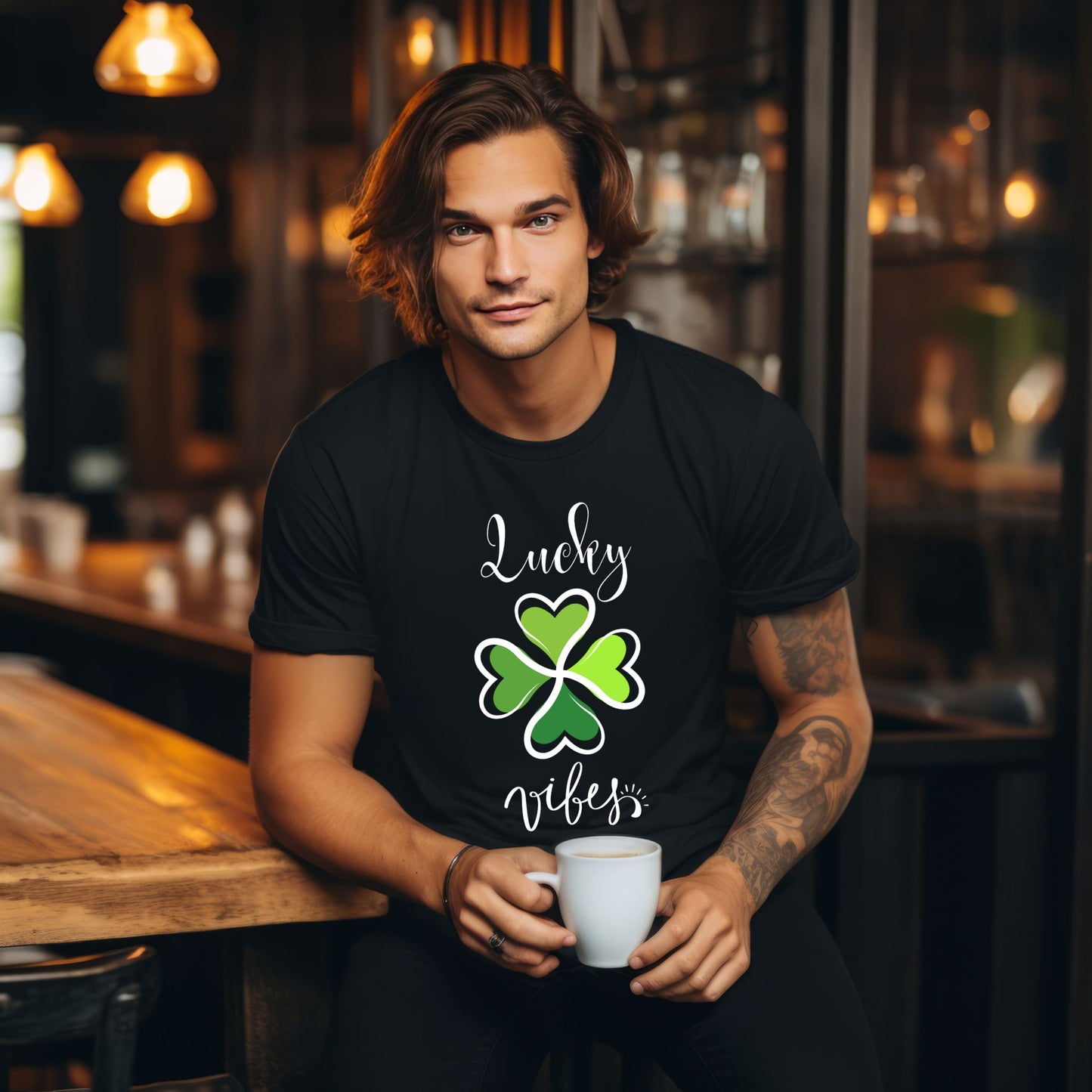 Lucky Vibes T-Shirt Heart Shamrock St. Patrick’s Day T-Shirt Cute Lucky Clover Graphic Tee
