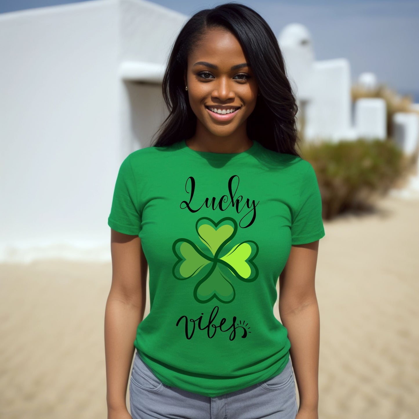 Lucky Vibes T-Shirt Heart Shamrock St. Patrick’s Day T-Shirt Cute Lucky Clover Graphic Tee