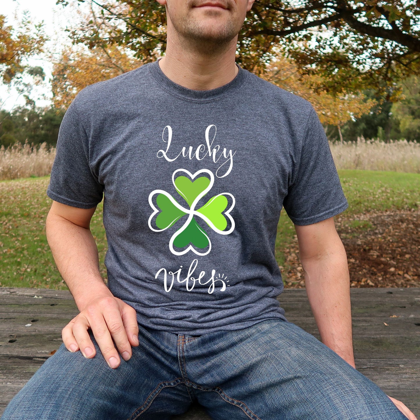 Lucky Vibes T-Shirt Heart Shamrock St. Patrick’s Day T-Shirt Cute Lucky Clover Graphic Tee