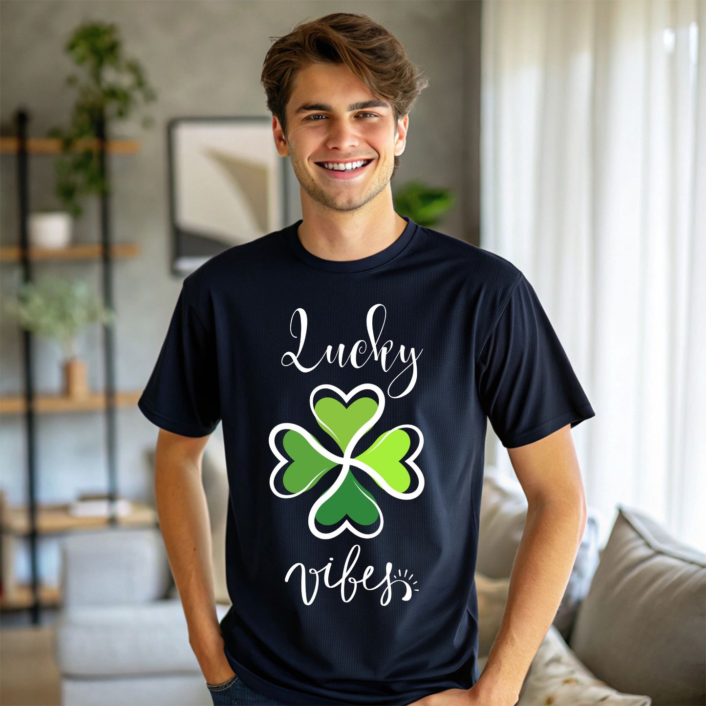 Lucky Vibes T-Shirt Heart Shamrock St. Patrick’s Day T-Shirt Cute Lucky Clover Graphic Tee