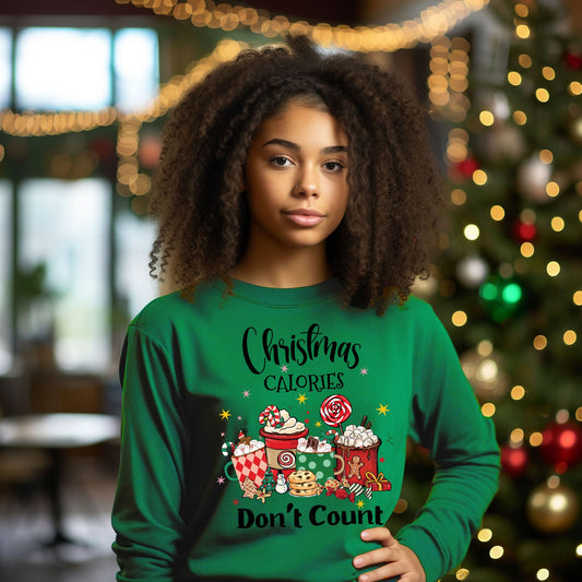 Christmas Calories Don't Count T-Shirt, Funny Christmas Tee Holiday Shirt Long Sleeve Tee