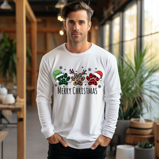 Pawprint Christmas shirt Merry Christmas Tee Pet Lover Christmas TShirt Long Sleeve Tee