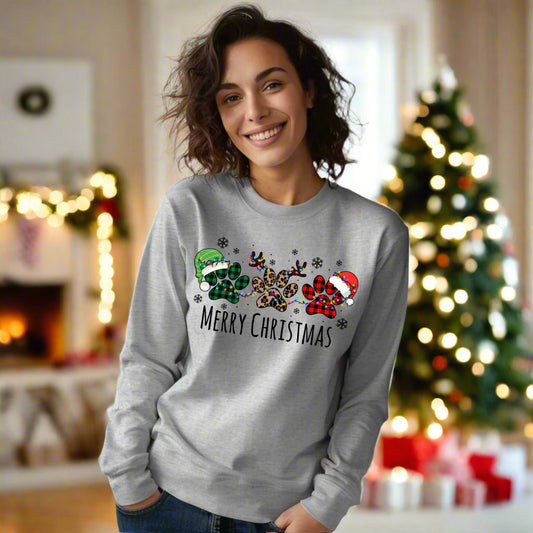 Pawprint Christmas shirt Merry Christmas Tee Pet Lover Christmas TShirt Long Sleeve Tee
