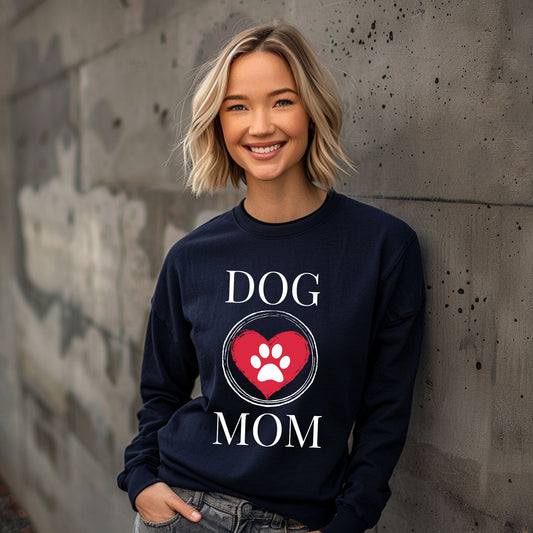 Dog Mom Paw Print Heart T-Shirt, Pet Lover Tee, Animal Parent Shirt, Puppy Owner Top, Cute Doggie Theme Clothing Long Sleeve Tee