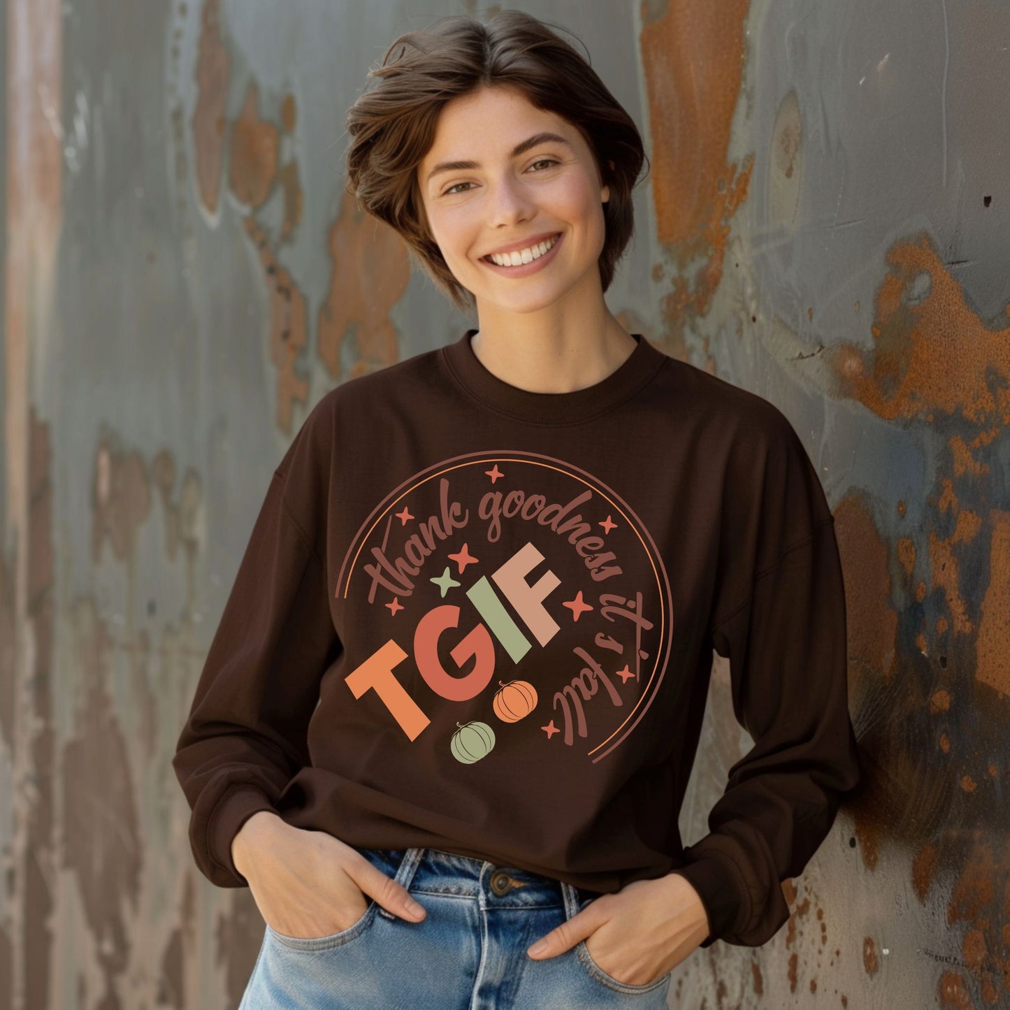 Autumn Vibes TShirt TGIF Thank Goodness It's Fall Gift For Autumn Fall Vibes Long Sleeve Tee