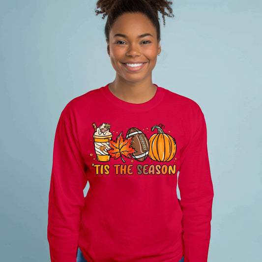 Tis The Season Shirt Pumpkin Patch TShirt Game Day Tee Coffee Lover Gift Fall Shirt Lonmg Sleeve Tee