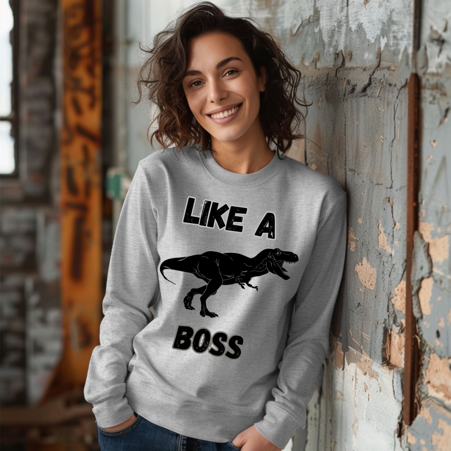 Like a Boss T-Rex T-Shirt – Funny Tyrannosaurus Rex Dinosaur Graphic Tee Long Sleeve Tee
