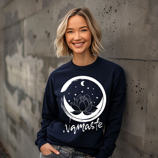 Namaste T-Shirt – Lotus Flower & Moon Graphic Tee for Yoga, Meditation & Mindfulness Lovers  Yoga Shirt Meditation Shirt Yoga Gift Zen TShirt Long Sleeve Tee