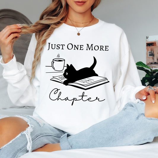 Just One More Chapter Tshirt Reading Shirt For Book Lover Gifts Bookish Gifts Cat Lover Tee Black Cat Gifts Long Sleeve Tee