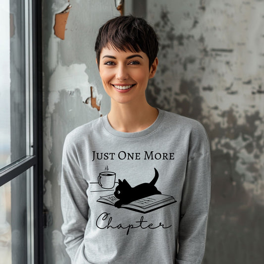 Just One More Chapter Tshirt Reading Shirt For Book Lover Gifts Bookish Gifts Cat Lover Tee Black Cat Gifts Long Sleeve Tee