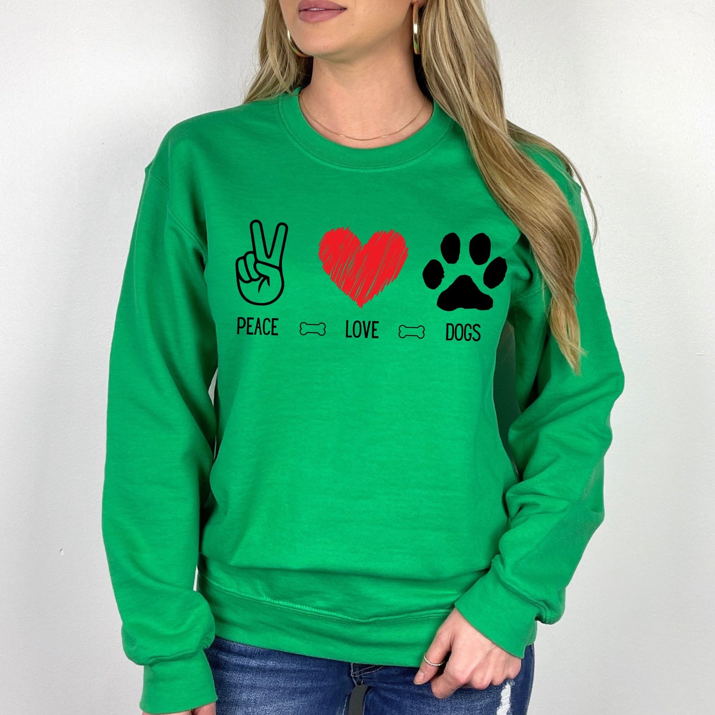 Peace Love Dogs Shirt Dog Lover Shirt Cute Dog Lover Tee with Peace Sign, Heart, and Paw Print Graphic Long Sleeve Tee