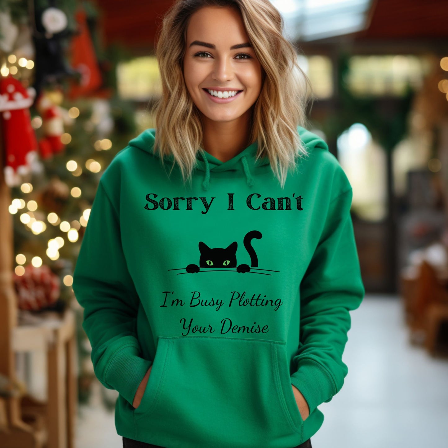 Sorry I Can't I'm Plotting Your Demise Funny Cat Hoodie Peeking Black Cat Graphic Sweatshirt Black Cat Shirt