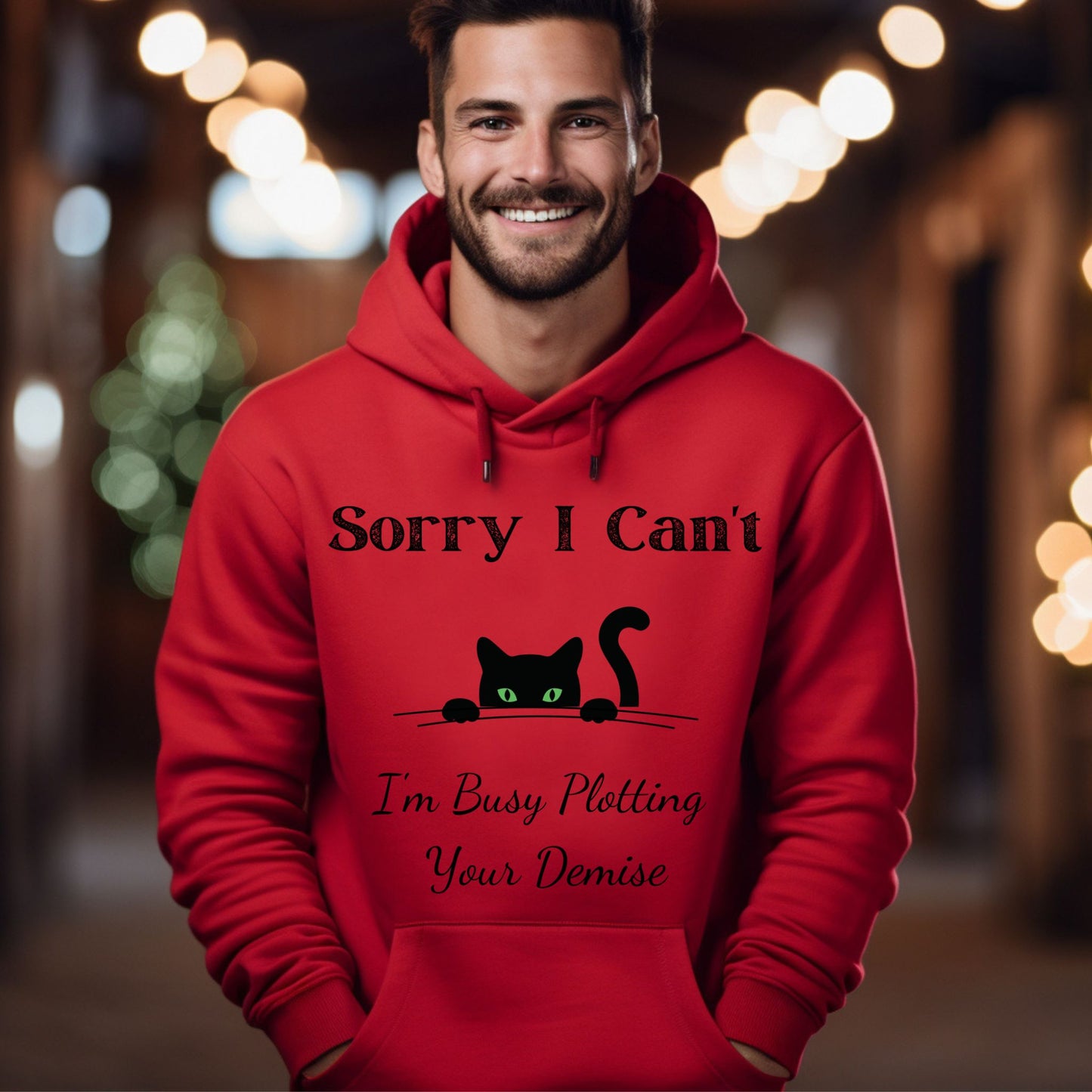 Sorry I Can't I'm Plotting Your Demise Funny Cat Hoodie Peeking Black Cat Graphic Sweatshirt Black Cat Shirt