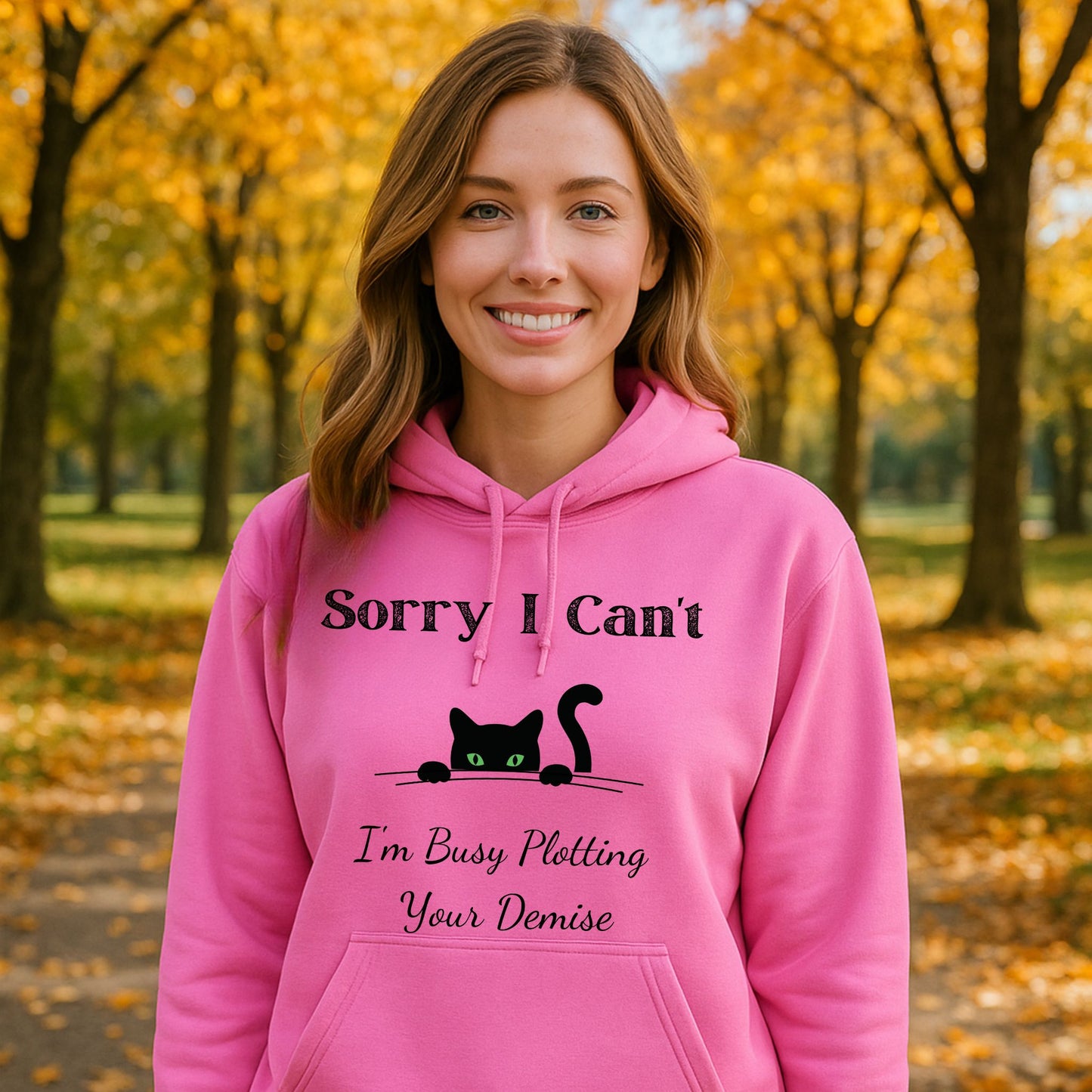 Sorry I Can't I'm Plotting Your Demise Funny Cat Hoodie Peeking Black Cat Graphic Sweatshirt Black Cat Shirt
