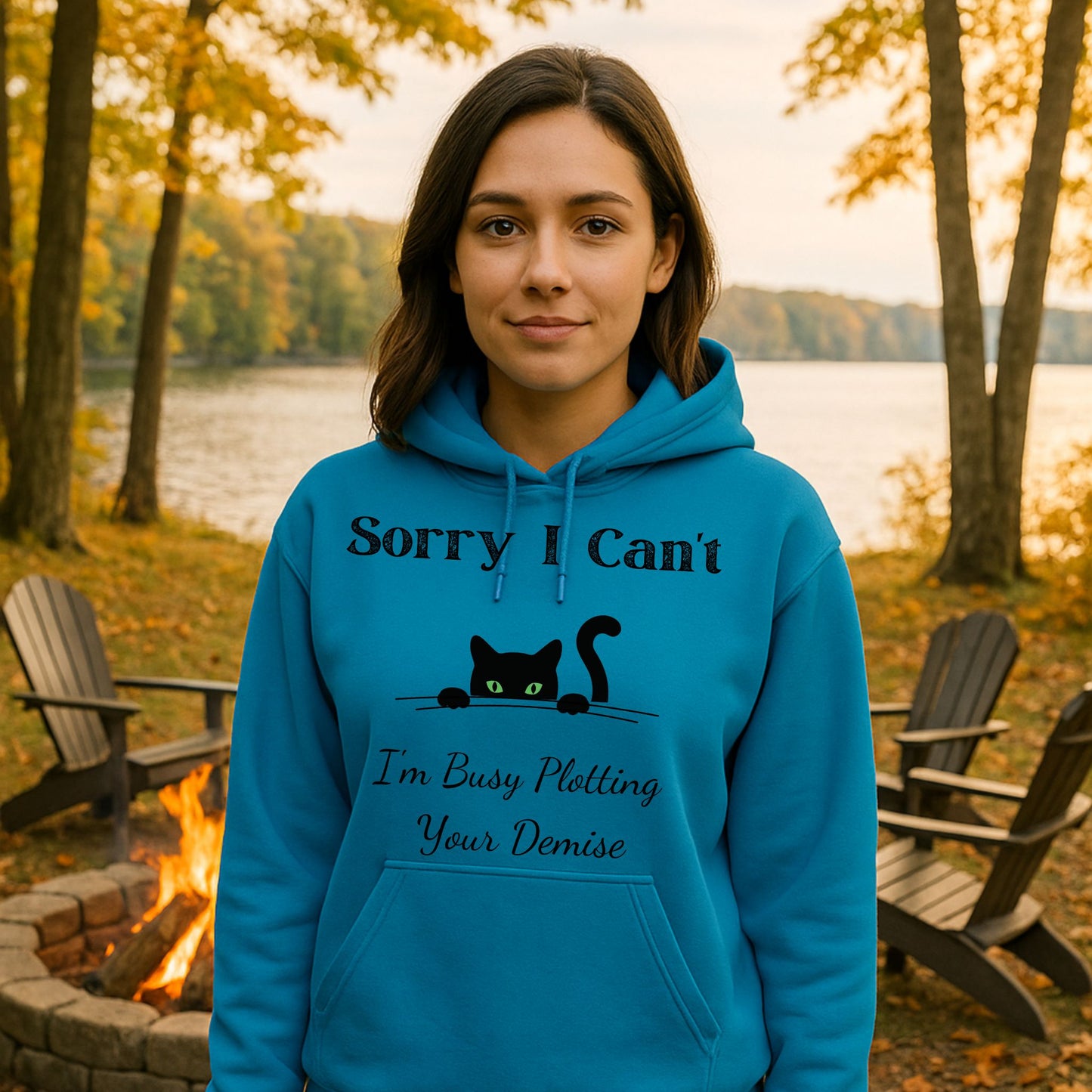 Sorry I Can't I'm Plotting Your Demise Funny Cat Hoodie Peeking Black Cat Graphic Sweatshirt Black Cat Shirt