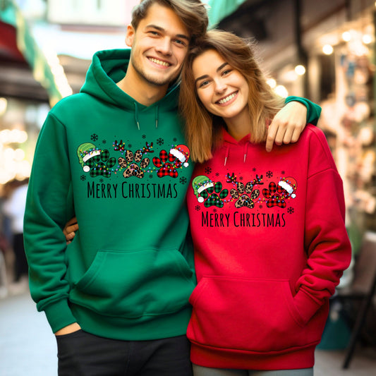 Pawprint Christmas Hoodie Merry Christmas Sweatshirt Pet Lover Christmas Sweatshirt Festive Holiday Hoodie