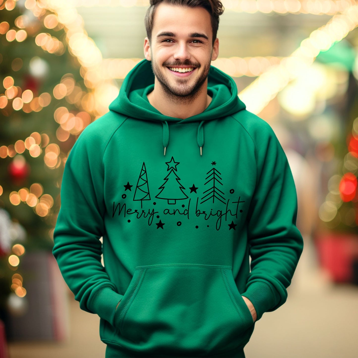 Christmas Tree Line Drawing  Hoodie Merry and Bright Sweatshirt Christmas Shirt Festive Holiday Hoodie
