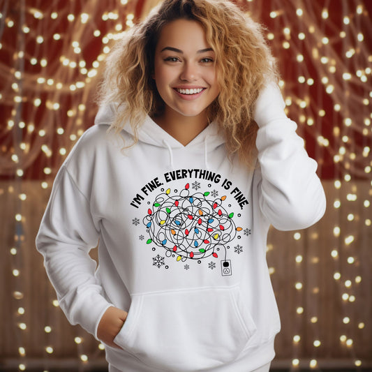 I'm Fine Christmas HoodieTangled Lights Design Funny Christmas Hoodie Festive Holiday Sweatshirt