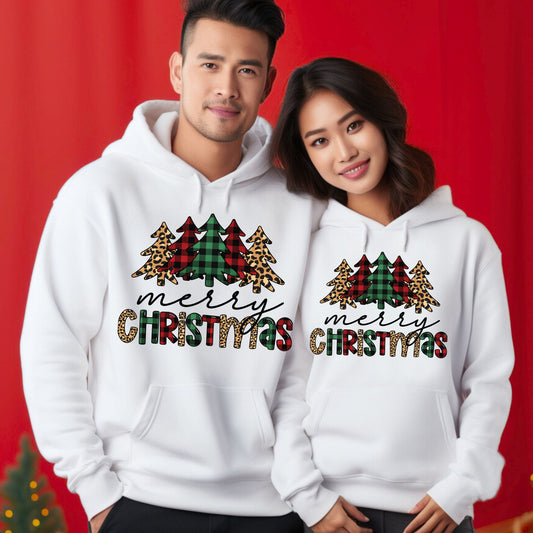 Merry Christmas Hoodie Buffalo Plaid & Leopard Print Christmas Sweatshirt Graphic Shirt