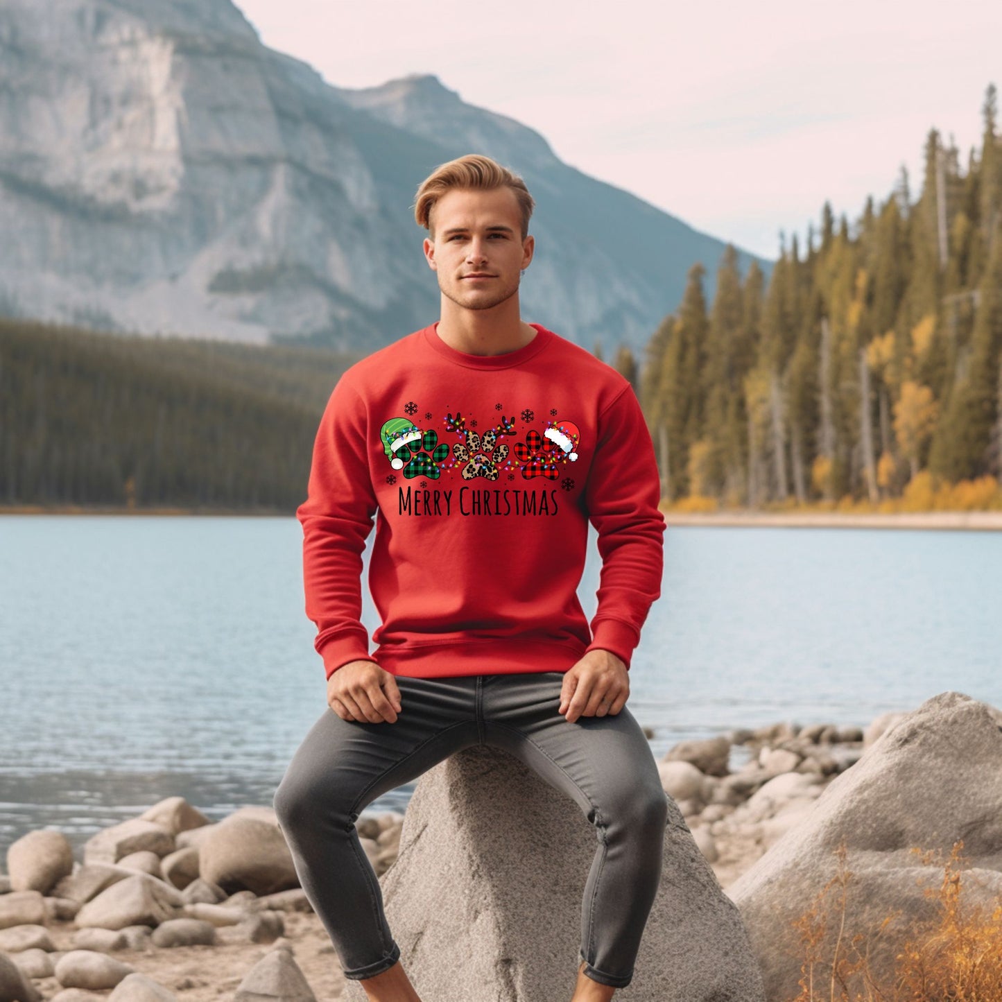 Pawprint Christmas Sweatshirt Merry Christmas Shirt Pet Lover Christmas Sweatshirt Festive Holiday Shirt