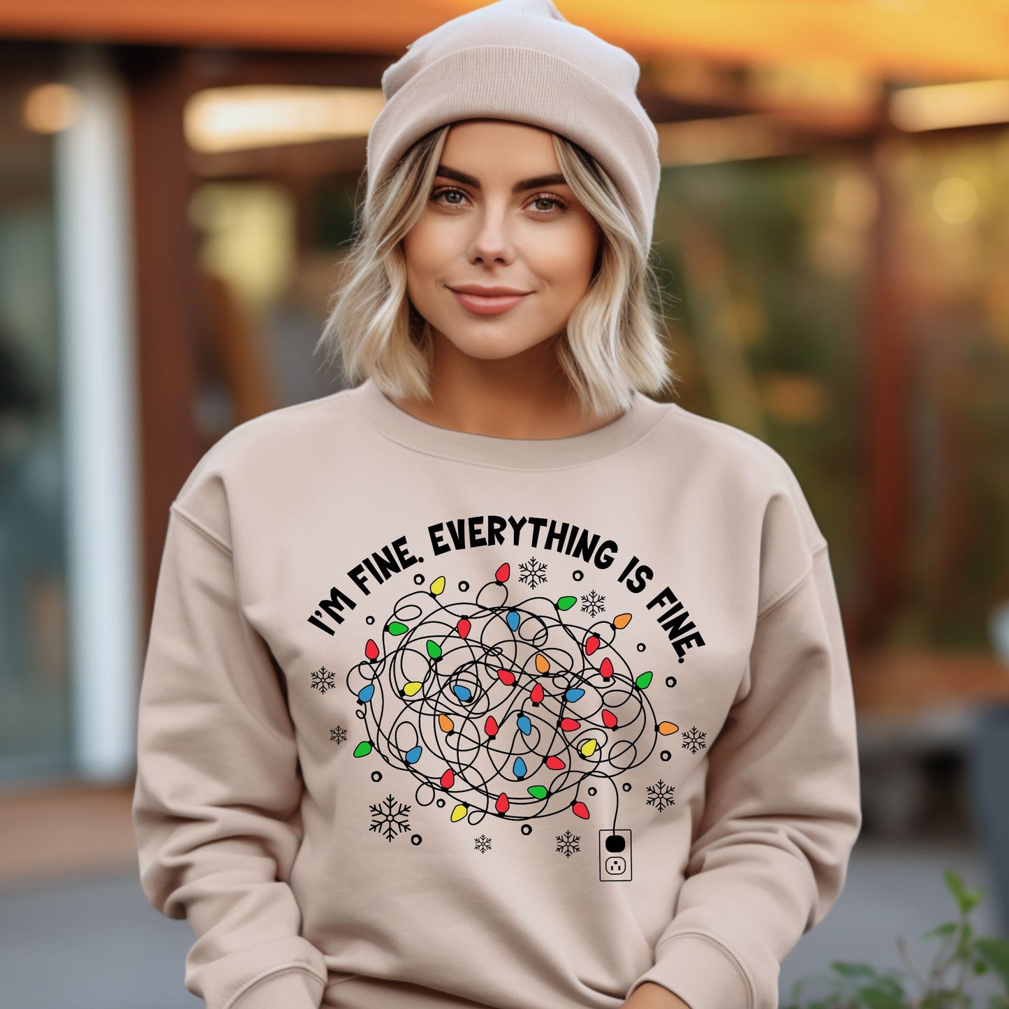 Funny Christmas Sweatshirt I'm Fine Christmas Shirt Tangled Lights Design  Festive Holiday Sweatshirt