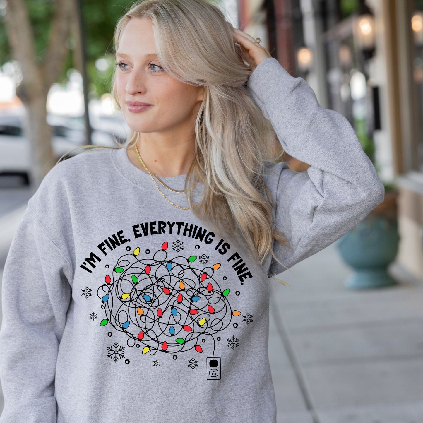 Funny Christmas Sweatshirt I'm Fine Christmas Shirt Tangled Lights Design  Festive Holiday Sweatshirt