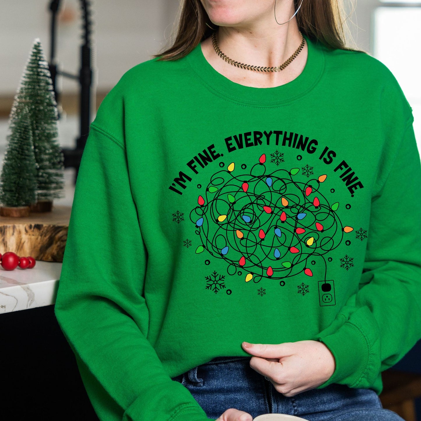 Funny Christmas Sweatshirt I'm Fine Christmas Shirt Tangled Lights Design  Festive Holiday Sweatshirt
