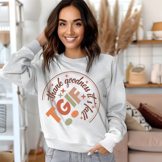 Autumn Vibes Sweatshirt TGIF Thank Goodness It's Fall Shirt Gift For Autumn Fall Vibes Sweatshirt