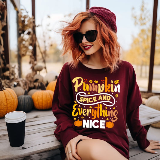 Pumpkin Spice and Everything Nice Shirt Cute Fall Sweatshirt Autumn Graphic Shirt for Pumpkin Lovers