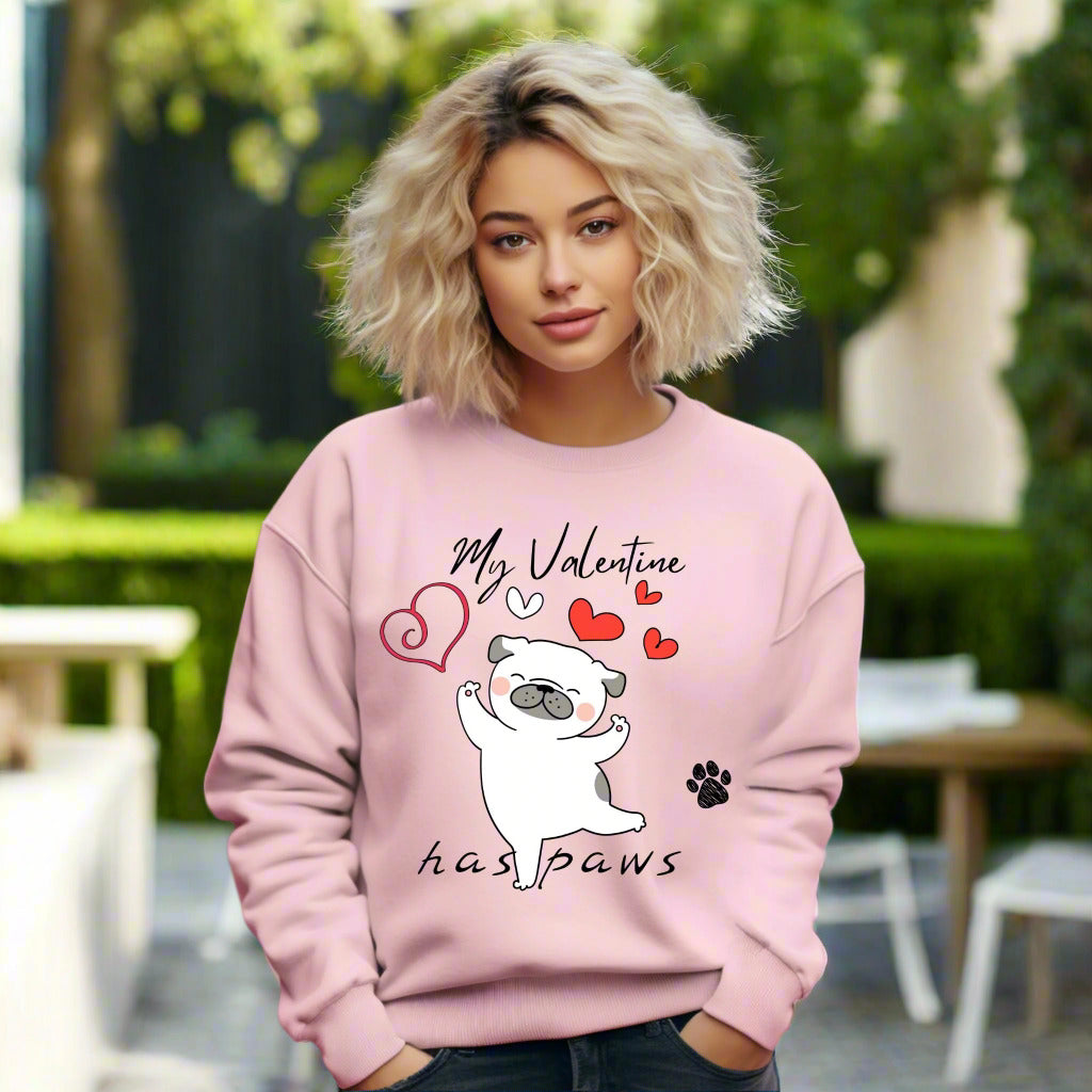 My Valentine Has Paws Dog Sweatshirt Cute Dog Love Shirt Valentine’s Day Puppy with Hearts Sweatshirt