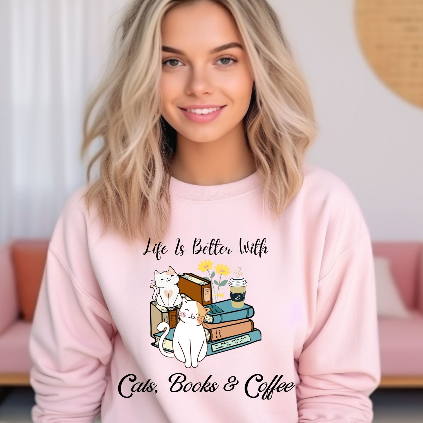 Bookish Sweatshirt Gift For Coffee Lover Book Lover Crewneck Gift For Cat Lover Coffee Sweatshirt