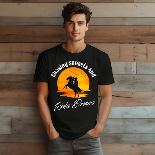 Chasing Sunsets and Rodeo Dreams T-Shirt,  Western Apparel, Country Music Shirt, Cowboy Gift, Summer Outfit