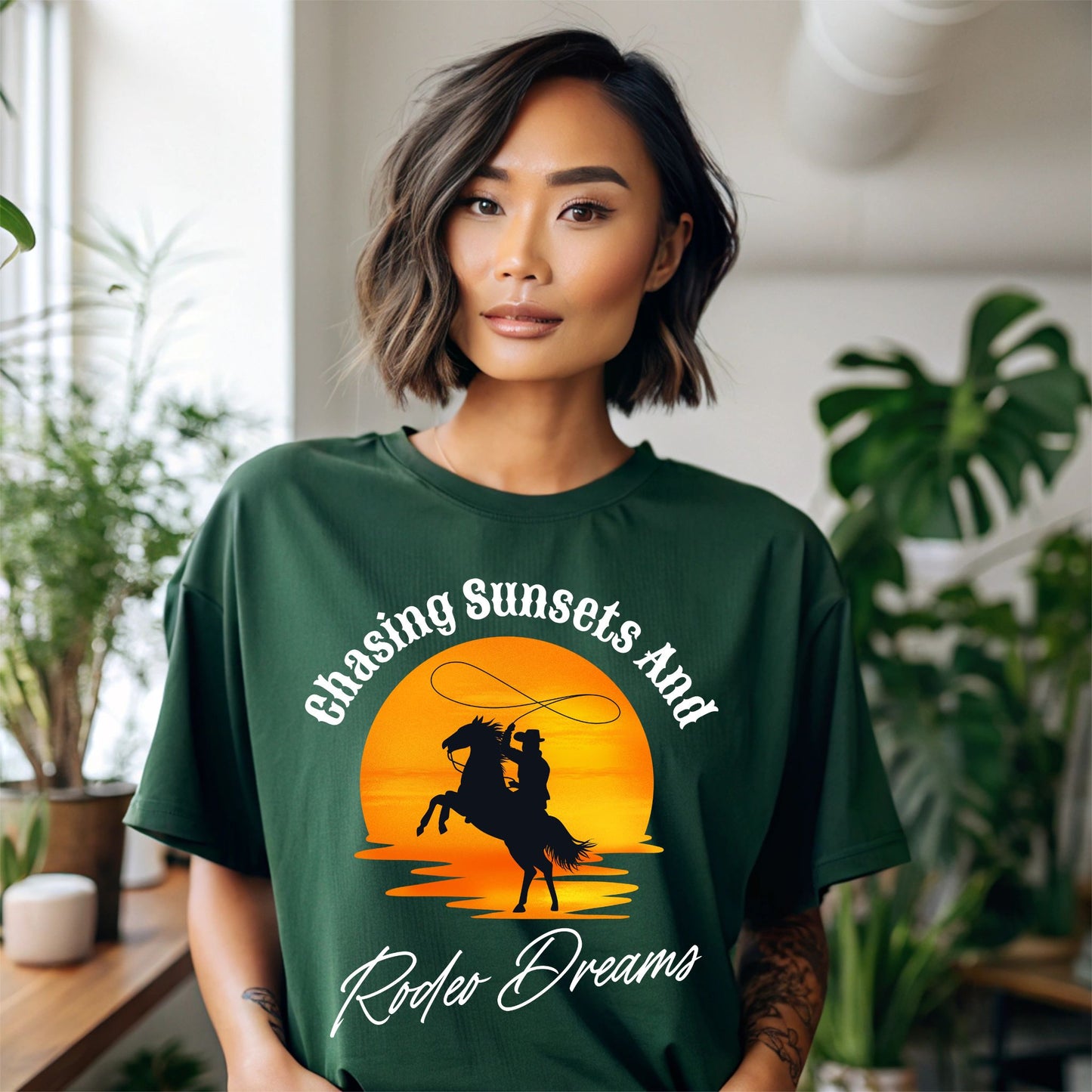 Chasing Sunsets and Rodeo Dreams T-Shirt,  Western Apparel, Country Music Shirt, Cowboy Gift, Summer Outfit
