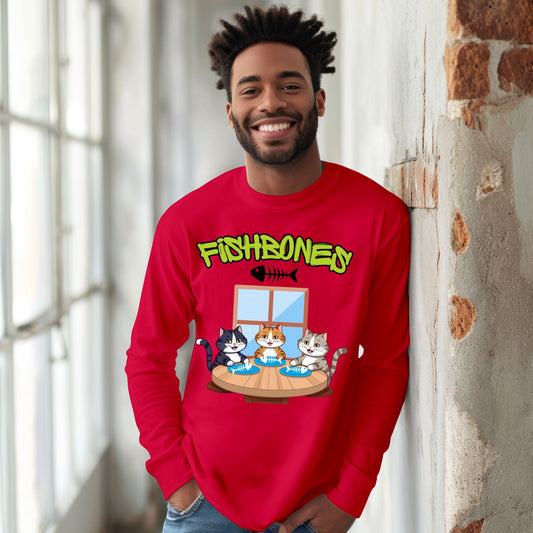 Fishbones Cat Diner T-Shirt Fun Graphic Tee for Cat Lovers & Foodies Long Sleeve Tee
