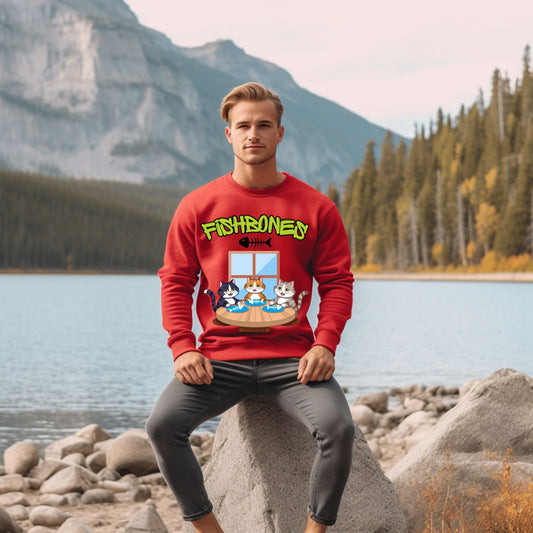 Fishbones Cat Diner Sweatshirt Fun Graphic Shirt for Cat Lovers & Foodies