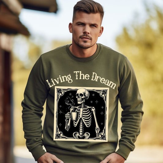 Skeleton Coffee Lover Sweatshirt Vintage Goth Style, “Death Before Decaf” Shirt